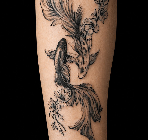 Portsmouth Ink tattoo shop logo showcasing elegant lettering and decorative elements related to body art and piercings